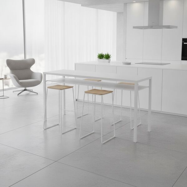 High Rectangular White Wood Table 02 3D Model