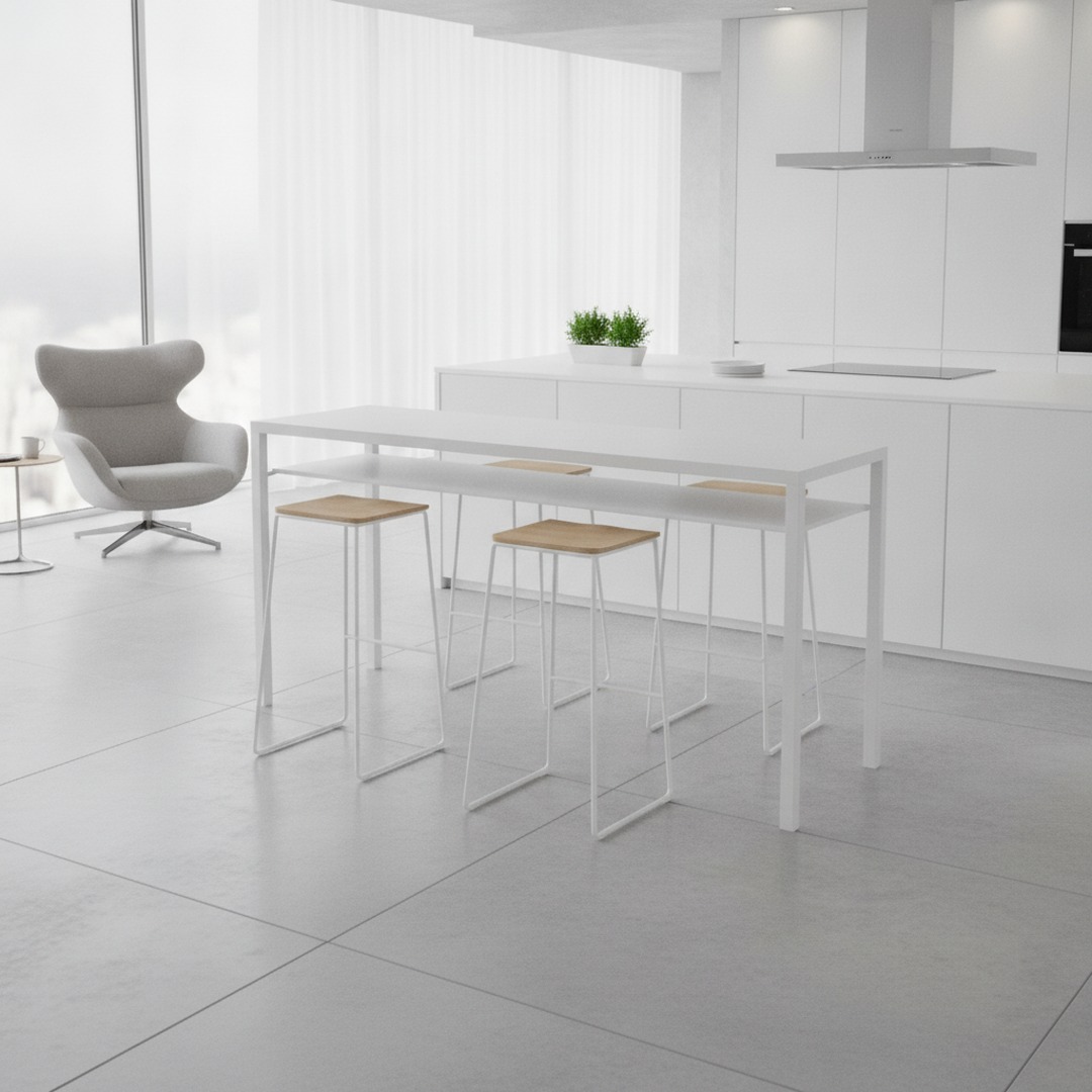 High Rectangular White Wood Table 02 3D Model