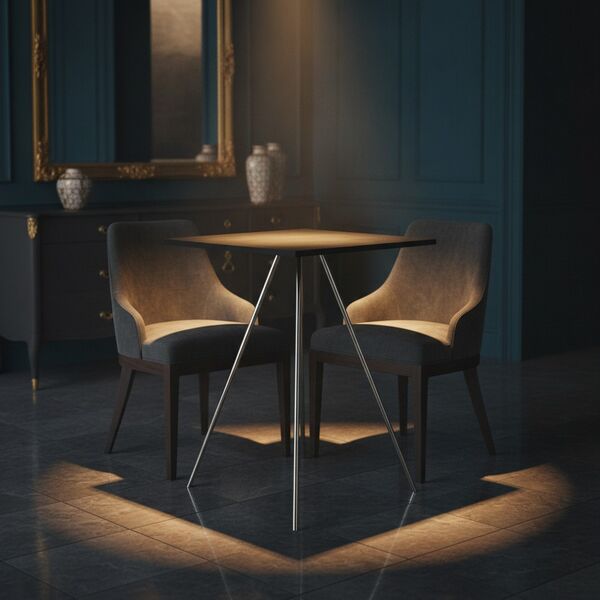 High Square Wood Top Metal Stand Table 05 3D Model