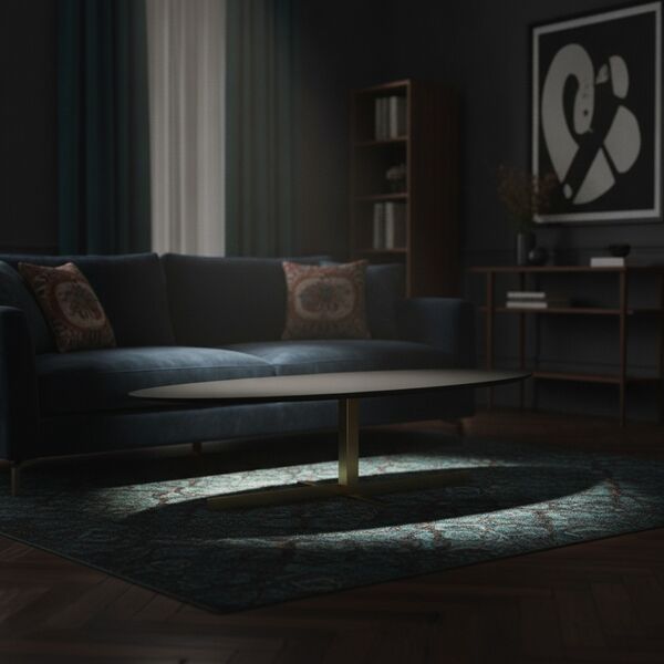 Low Oval Top Wood Metal Stand Table 01 - interior view 2