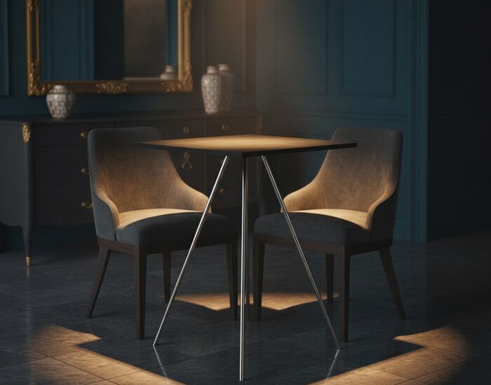 High Square Wood Top Metal Stand Table 05 3D Model