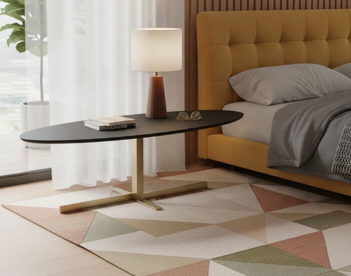 Low Oval Top Wood Metal Stand Table 01 3D Model