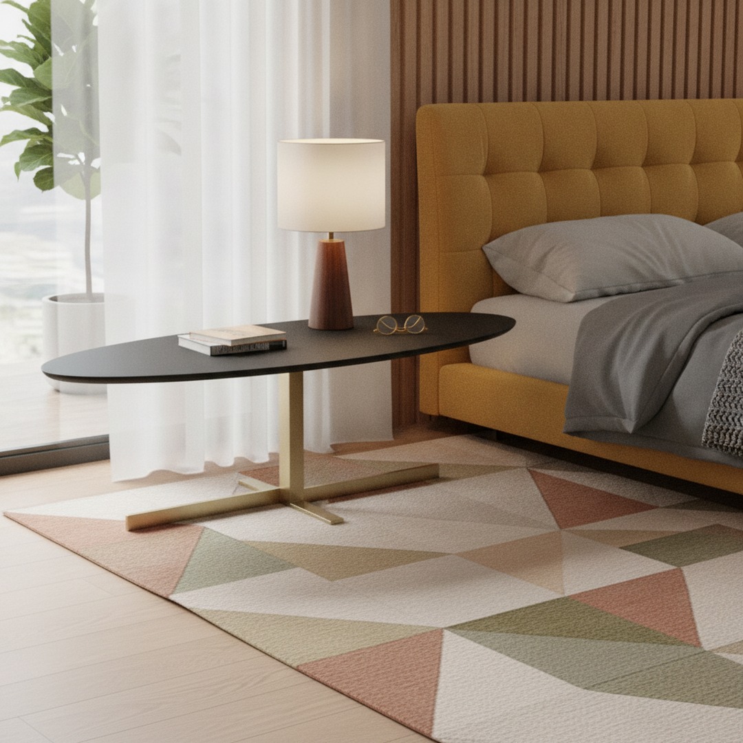 Low Oval Top Wood Metal Stand Table 01 3D Model