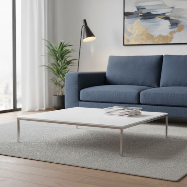 Low Rectangular White Top Metal Stand Table 07 3D Model