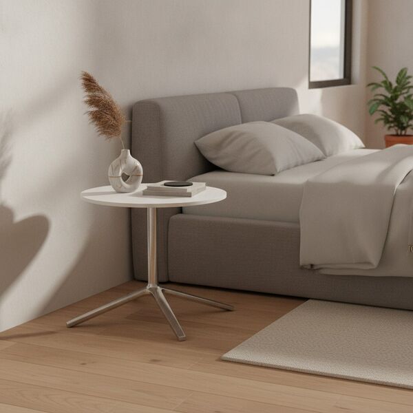 Low Round White Top Metal Stand Table 02 3D Model