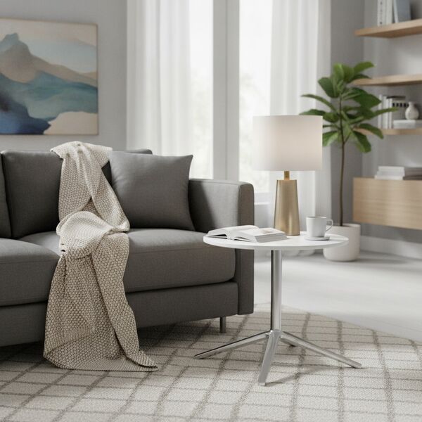 Low Round White Top Metal Stand Table 02 - interior view 1