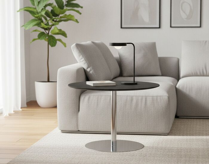 Low Round Black Top Metal Stand Table 03 3D Model