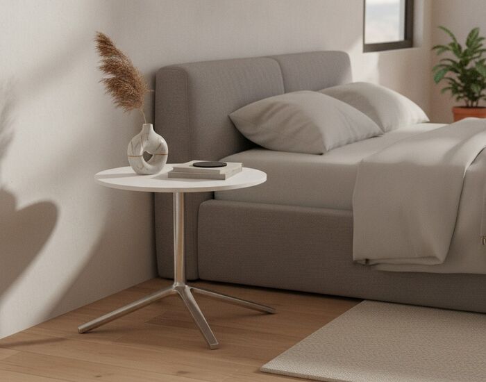 Low Round White Top Metal Stand Table 02 3D Model