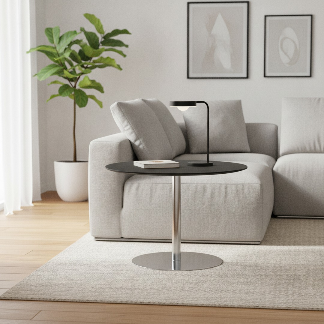 Low Round Black Top Metal Stand Table 03 3D Model