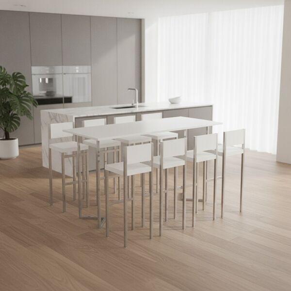 High Rectangular White Table with Stools 01 - interior view 1