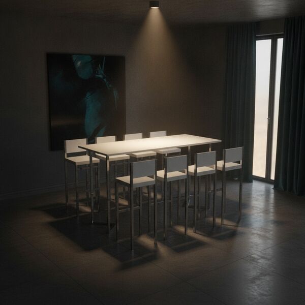 High Rectangular White Table with Stools 01 - interior view 2
