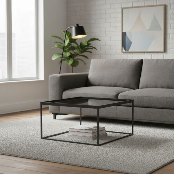 Low Squared Black Metal Frame Glass Top Table 02 3D Model
