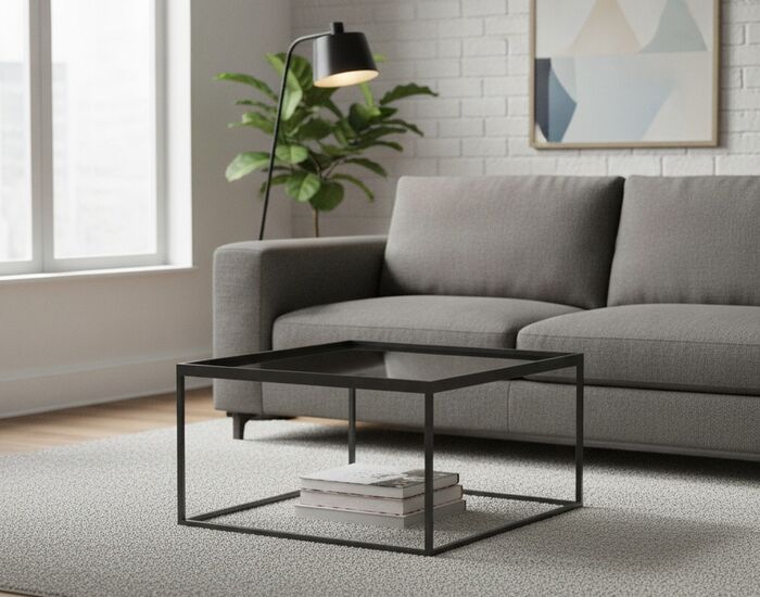 Low Squared Black Metal Frame Glass Top Table 02 3D Model