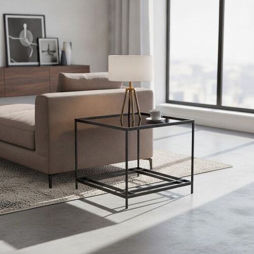 Squared Black Glass Top Metal Frame Stand Table 02 3D Model