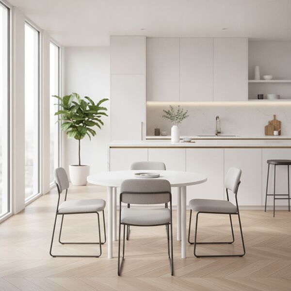 Round White Top Metal Legs Table 03 - interior view 2