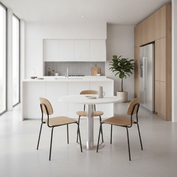 Round White Top Metal Stand Table 01 - interior view 2