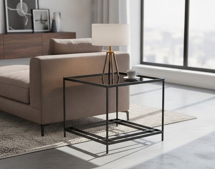 Squared Black Glass Top Metal Frame Stand Table 02 3D Model