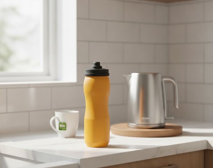 Bottle Orange Plastic Black Cap Water 03 3D Model