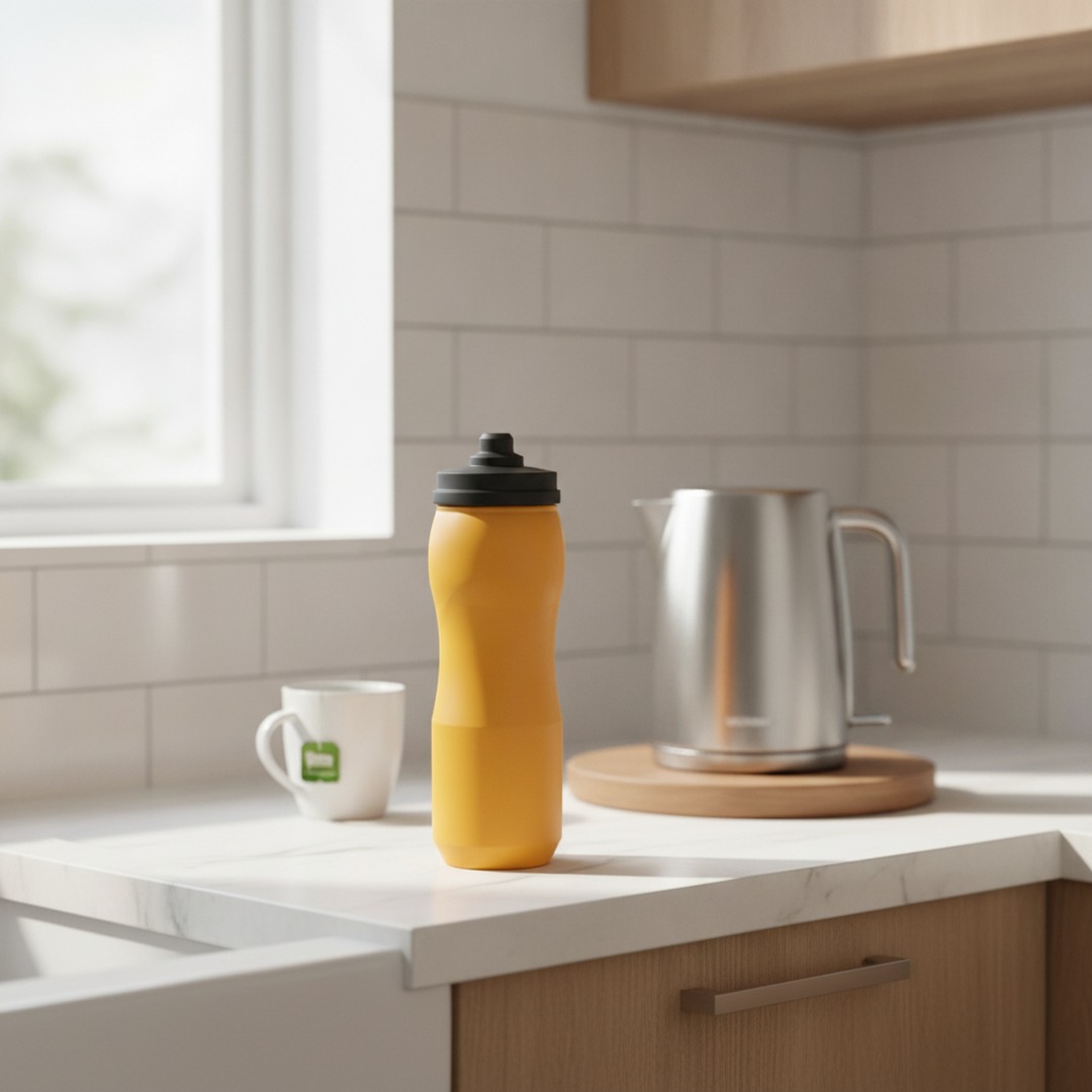 Bottle Orange Plastic Black Cap Water 03 3D Model