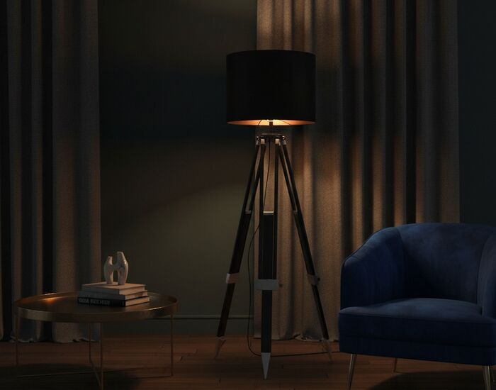 Floor Black Metal Legs Lamp 01 3D Model